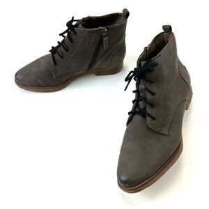 Tamaris Forest Brown Nubuck Leather Zip Ankle Boots Womens Size 38 EUR